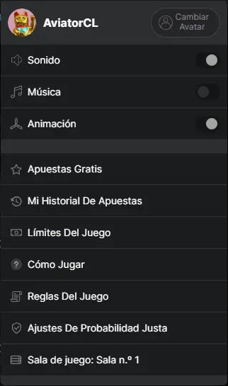 Menú de configuración
